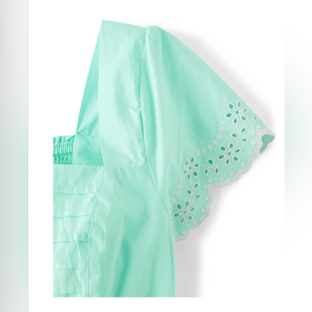 Women’s Mint Blue Square-Neck Dress with Eyelet Trim - Picture 4 of 10